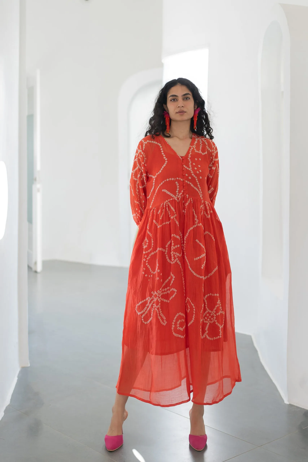 Heena Orange Long Western Dress